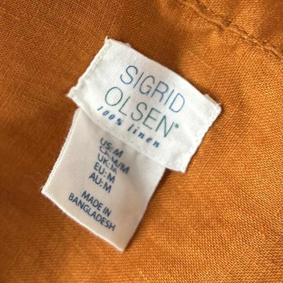 Sigrid Olsen Pumpkin Orange Pure Linen Button-Front Shirt w/ Sleeve Tabs – US M - Picture 15 of 15